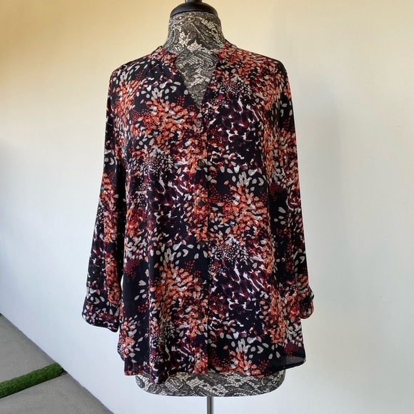 Sejour Tops - Floral Print Women's Top - Black and Orange by Sejour size 14W
